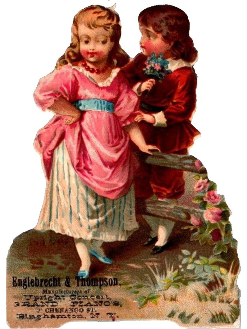 1890s Die-Cut Victorian Trade Card Englebrecht & Thompson Pianos‎ Binghamton NY